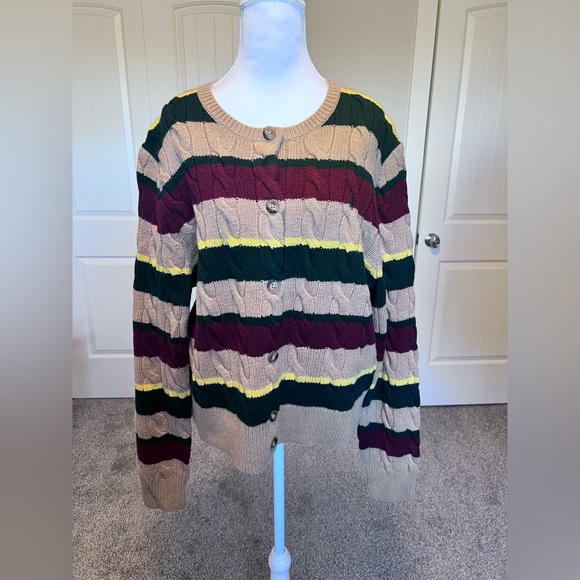 NWT Ralph Lauren Cable Knit Striped Cardigan Sweater 90% Wool 10% Cashmere SzXXL - Picture 6 of 12